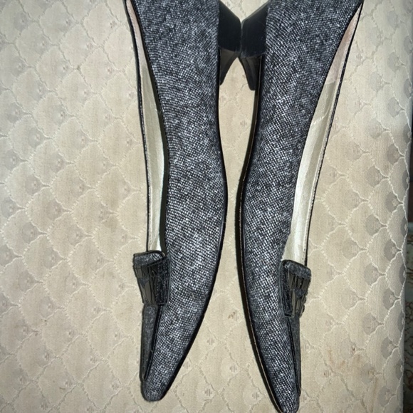 Talbots Ballet Flats Loafers Shoes Size 8.5B Black White tweed leather sole - Picture 2 of 8